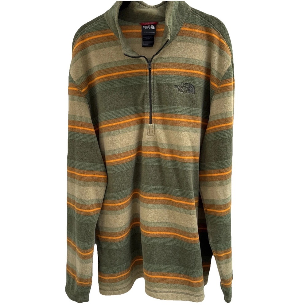 The North Face Fleece 1/4 Zip Pullover Mens CL Long Sleeve Striped Green Orange